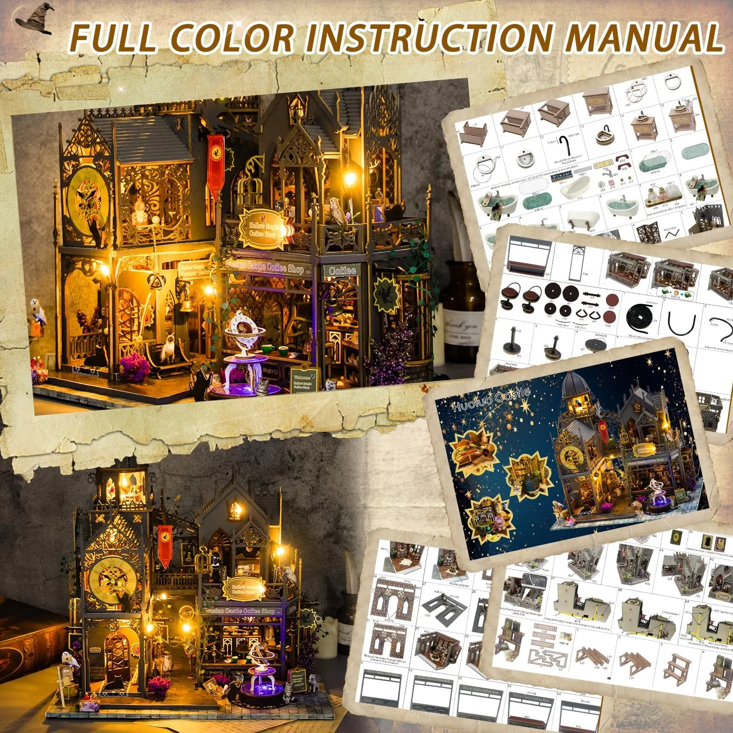 Mostop DIY Miniature House Kit - Magic Wooden Dollhouse Miniature Kits - Tiny House Model with LED Light - Mini House Building Kit for Adults Teens - Creative Craft Birthday Gift Home Decor