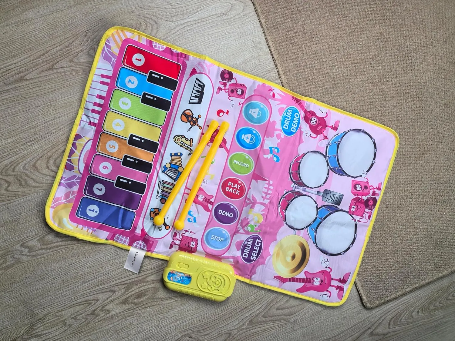 Musical Drum Play Mat,Baby Gyms Interactive Piano Keyboard,Educational Music Toy for 0-12 Moths Boys and Girls