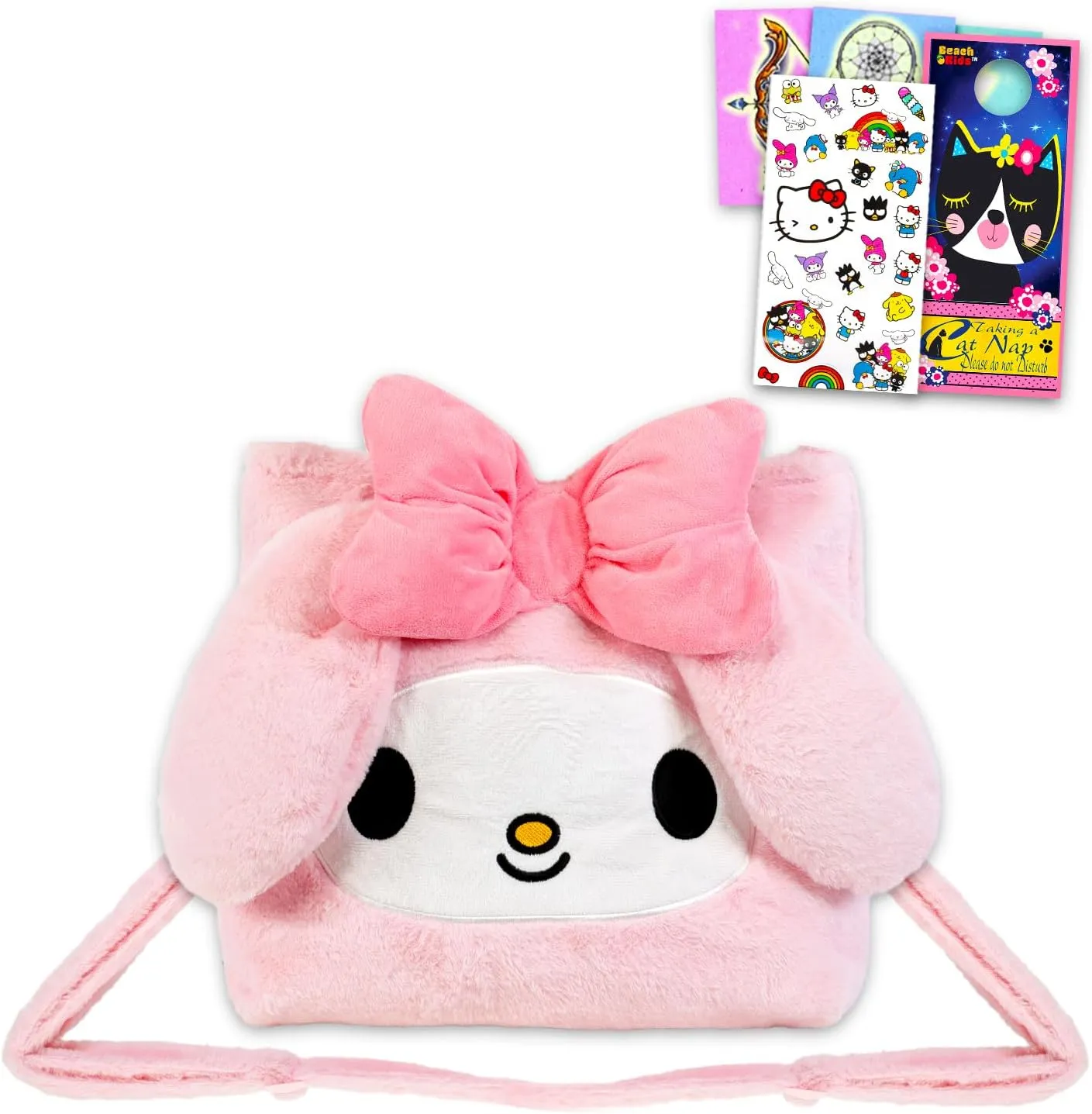My Melody Plush Purse Set - Bundle with My Melody Plushie Plus Stickers, Tattoos and More | Hello Kitty and Friends My Melody Purse for Girls