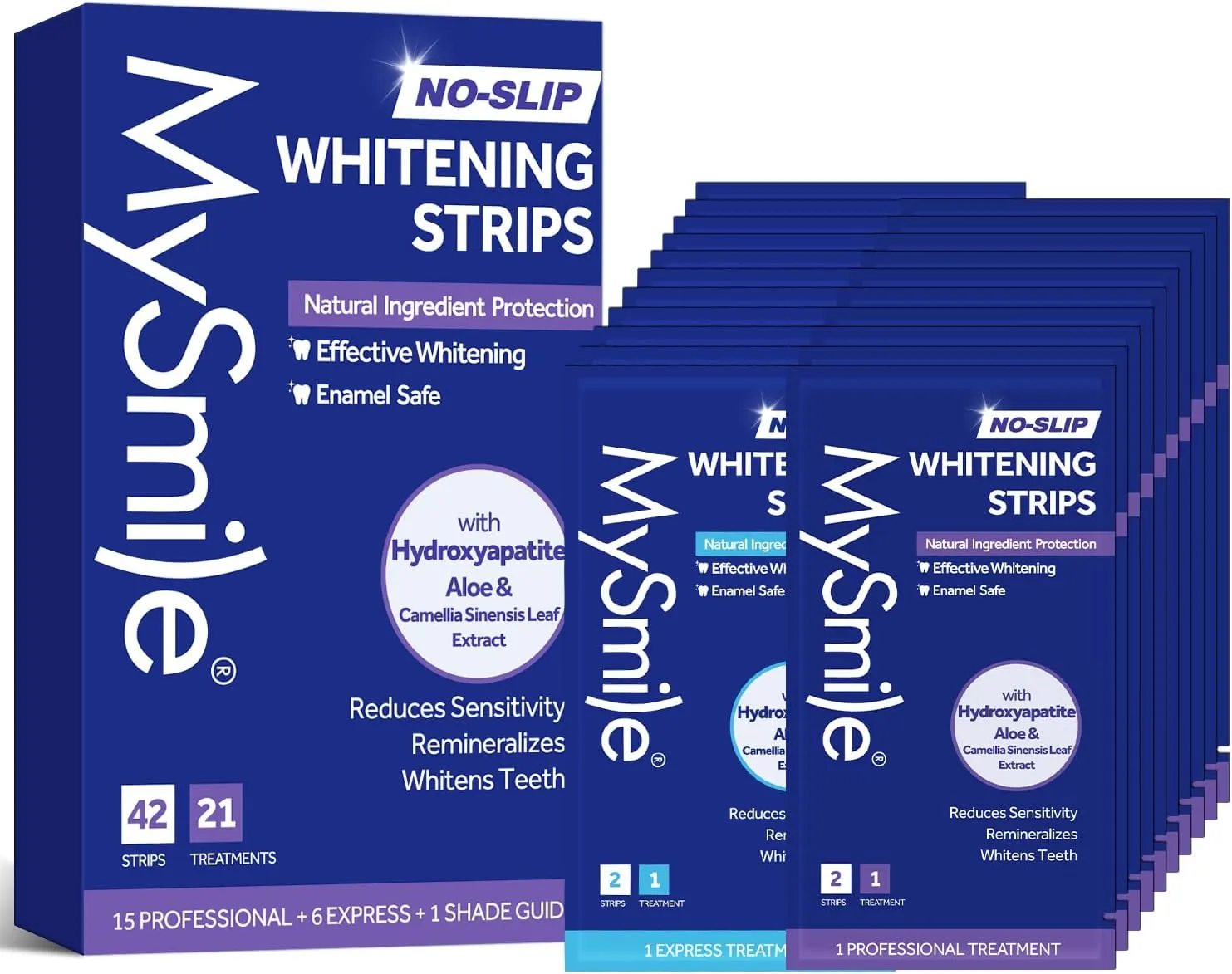 MySmile Teeth Whitening Strips 21 Treatments Kit, Hydroxyapatite-Infuse White Strips, Non-Sensitive Teeth Whitening with Soothing Natural Ingredients, Enamel-Safe, Residue-Free, Non-Slip(42 Count)