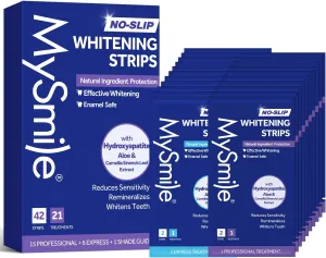 MySmile Teeth Whitening Strips 21 Treatments Kit, Hydroxyapatite-Infuse White Strips, Non-Sensitive Teeth Whitening with Soothing Natural Ingredients, Enamel-Safe, Residue-Free, Non-Slip(42 Count)