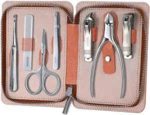 Nail Clipper Kit Portable Nail Clipper Set, 7 Pieces Pedicure Grooming Kit for Men Women, Sharp Finger&Toe Nail Tool, Personal Care Manicure Kit with Leather Case Manicure Set (Color : Pink)