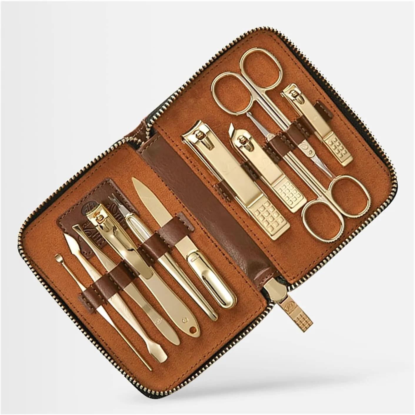 Nail Clipper Manicure Set Nail Clippers Pedicure Kit -11 Pieces Stainless Steel Manicure Kit Portable Nail Care Tools with Leather Travel Case（Blue /Brown/Pink） Pedicure Set ( Color : Brown )