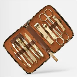 Nail Clipper Manicure Set Nail Clippers Pedicure Kit -11 Pieces Stainless Steel Manicure Kit Portable Nail Care Tools with Leather Travel Case（Blue /Brown/Pink） Pedicure Set ( Color : Brown )