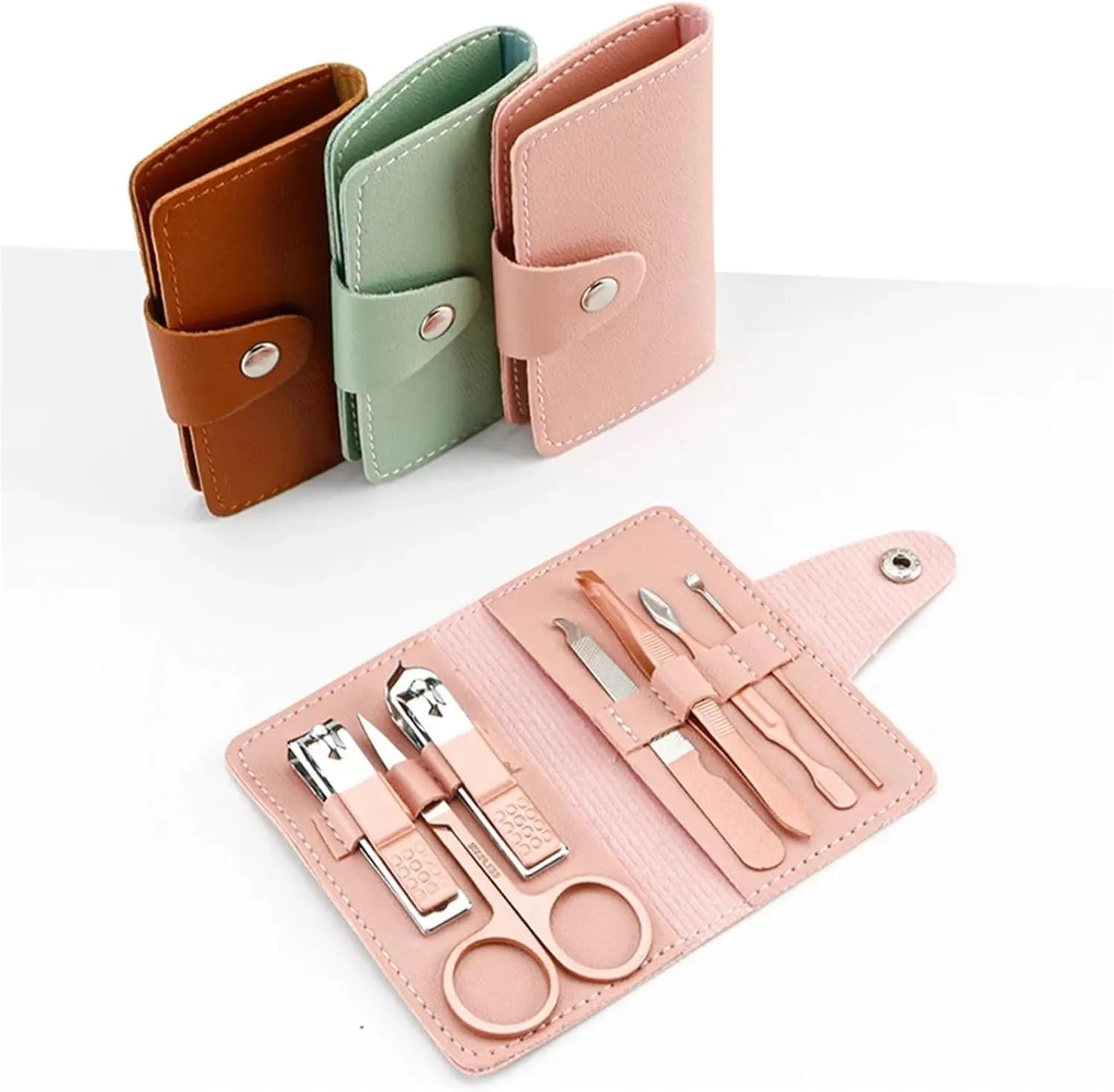 Nail Clippers Kit 7-Piece Nail Clipper Set Complete Set of Household Nail Clippers Manicure and Beauty Tools Portable Nail Clipper Set Manicure Pedicure Kit(Brown)