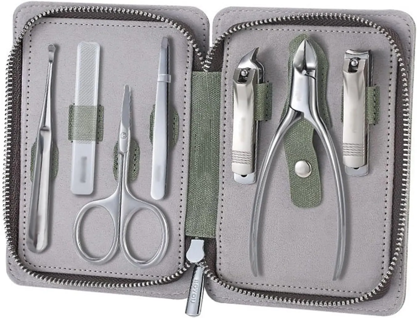 Nail Clippers Set, Portable Nail Clipper Set, 7 Pieces Pedicure Grooming Kit for Men Women, Sharp Finger&Toe Nail Tool, Personal Care Manicure Kit with Leather Case,Personal Care Set(Green)