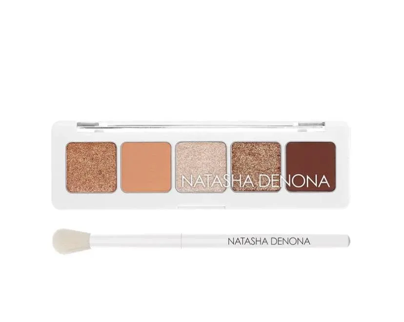 Natasha Denona Mini Nude Eyeshadow Palette Kit - Eyeshadow Palette   Round Eyeshadow Blending Brush. Bonus Premium Korean Sheet Masque with Collagen