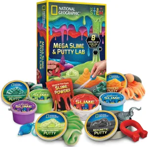 NATIONAL GEOGRAPHIC Mega Slime & Putty Lab Kit - 4 Slimes & 4 Putties Including Magnetic, For Boys & Girls, Sensory Toy & Science Kit (Amazon Exclusive)
