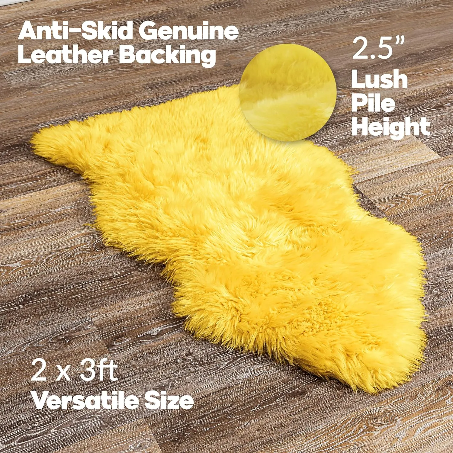Natural Milan Genuine Sheepskin Area Rugs with Thick and Lush Pile, Fluffy Sheep Fur Rug with Anti-Skid Backing for Bedroom Living Room, Single Pelt, Canary 2 ft x 3 ft
