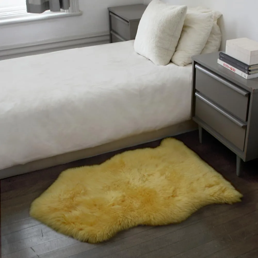 Natural Milan Genuine Sheepskin Area Rugs with Thick and Lush Pile, Fluffy Sheep Fur Rug with Anti-Skid Backing for Bedroom Living Room, Single Pelt, Canary 2 ft x 3 ft