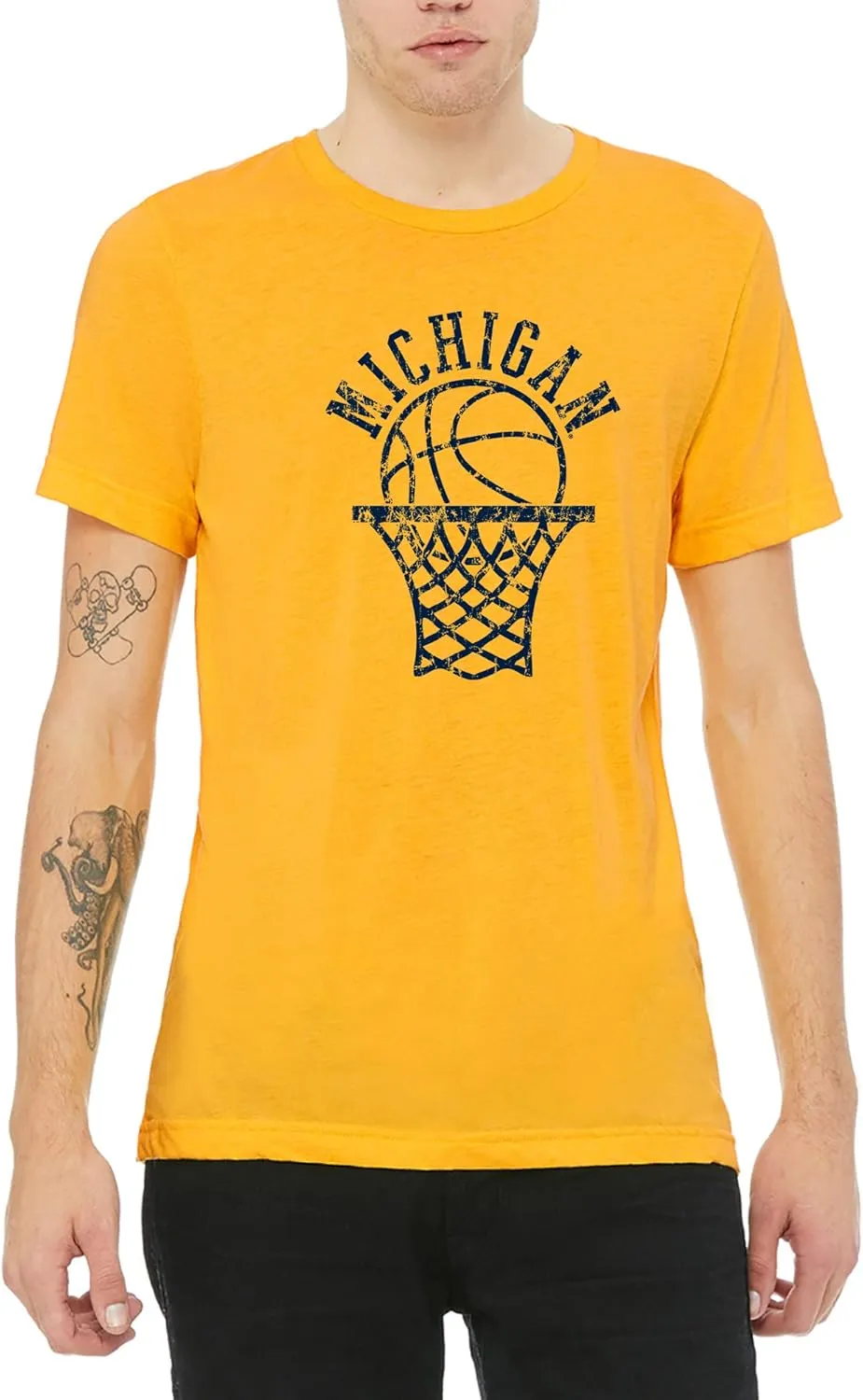 NCAA Retro Basketball Hoop, Team Color Canvas Triblend T Shirt, College, University