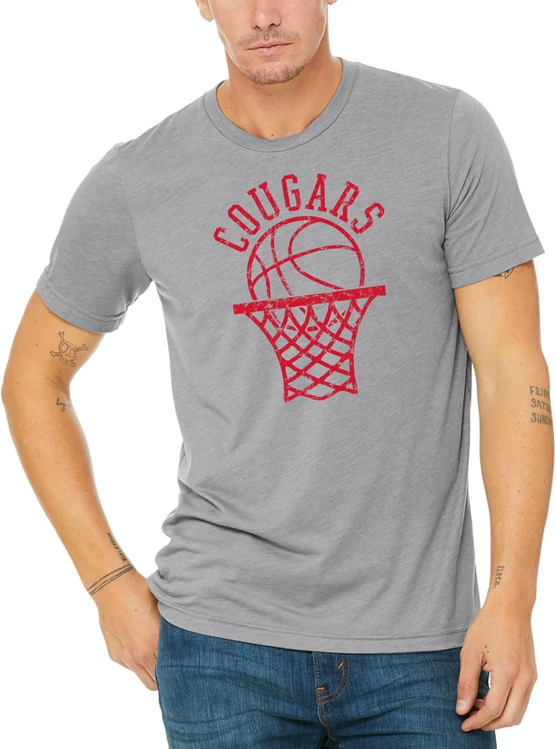 NCAA Retro Basketball Hoop, Team Color Canvas Triblend T Shirt, College, University