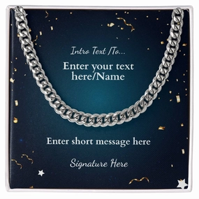 NCUM -  Celebration Men's Cuban Link Chain Necklace with Your Personalized Message Card