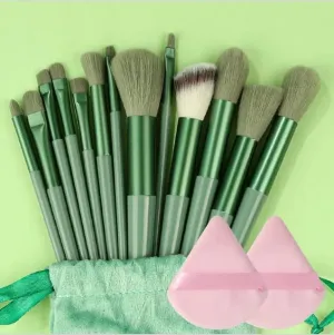 New 13PCS Makeup Brushes Set Soft Fluffy Cosmetics Foundation Blush Eyeshadow Kabuki Blending Makeup Brush Beauty Tools Kit (Green)