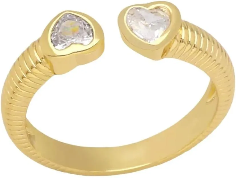 New 2026 Unisex Brass Cubic Zirconia Heart-Shaped Ring For Women Colorful 18K Real Gold Plated Opening Rings Fashion Jewelry Findings R13 Trendy Accessories Creative Gift And Men