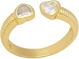 New 2026 Unisex Brass Cubic Zirconia Heart-Shaped Ring For Women Colorful 18K Real Gold Plated Opening Rings Fashion Jewelry Findings R13 Trendy Accessories Creative Gift And Men