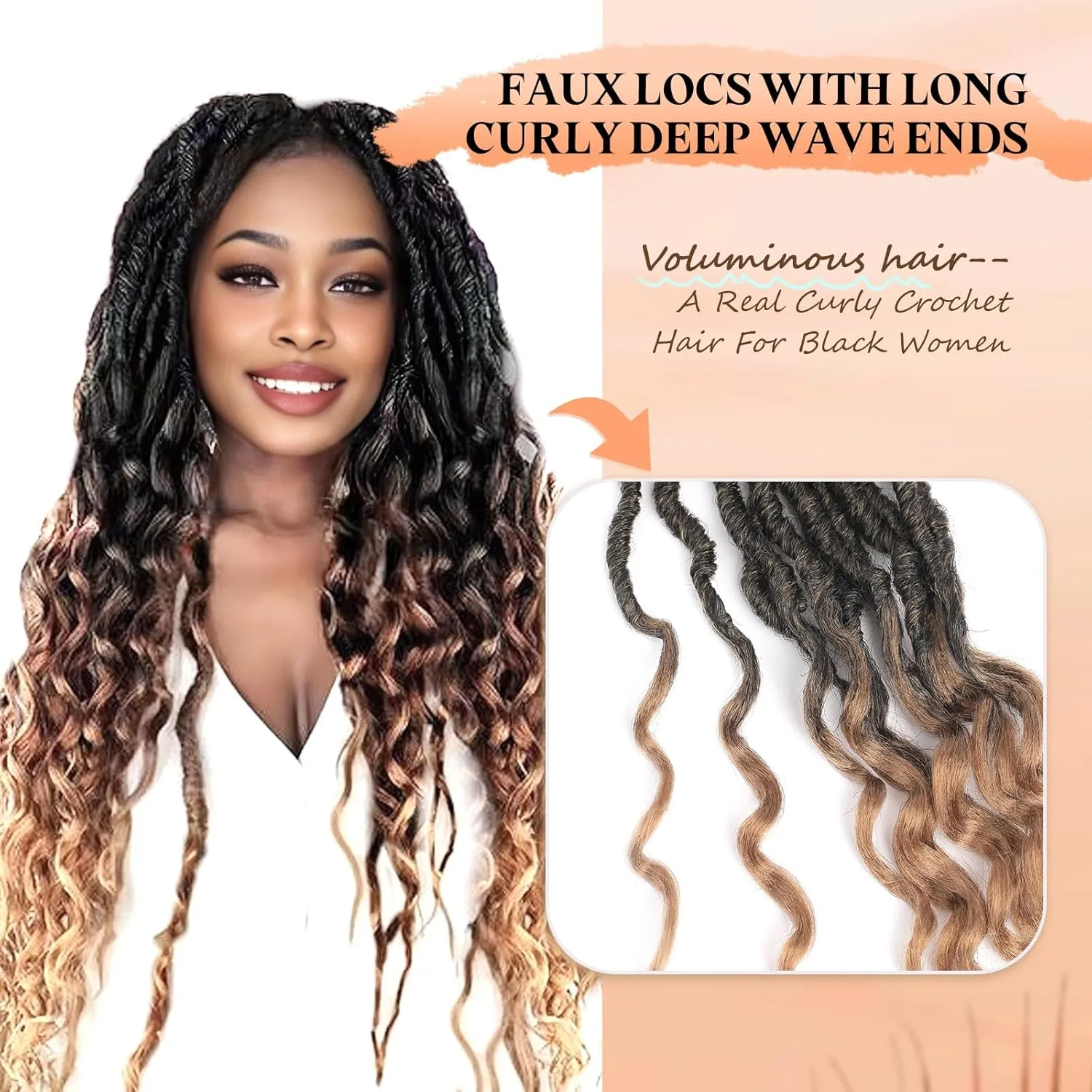 New Goddess Locs Crochet Hair for Black Women - 8 Packs 18 Inch 1B/27 Color Faux Locs with Deep Wave Curly Ends | Soft Synthetic Pre-Looped Loose Wavy Braids | Lightweight & Natural Look (18",T27#)