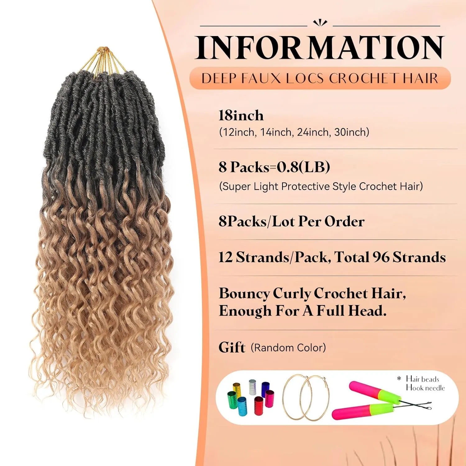 New Goddess Locs Crochet Hair for Black Women - 8 Packs 18 Inch 1B/27 Color Faux Locs with Deep Wave Curly Ends | Soft Synthetic Pre-Looped Loose Wavy Braids | Lightweight & Natural Look (18",T27#)