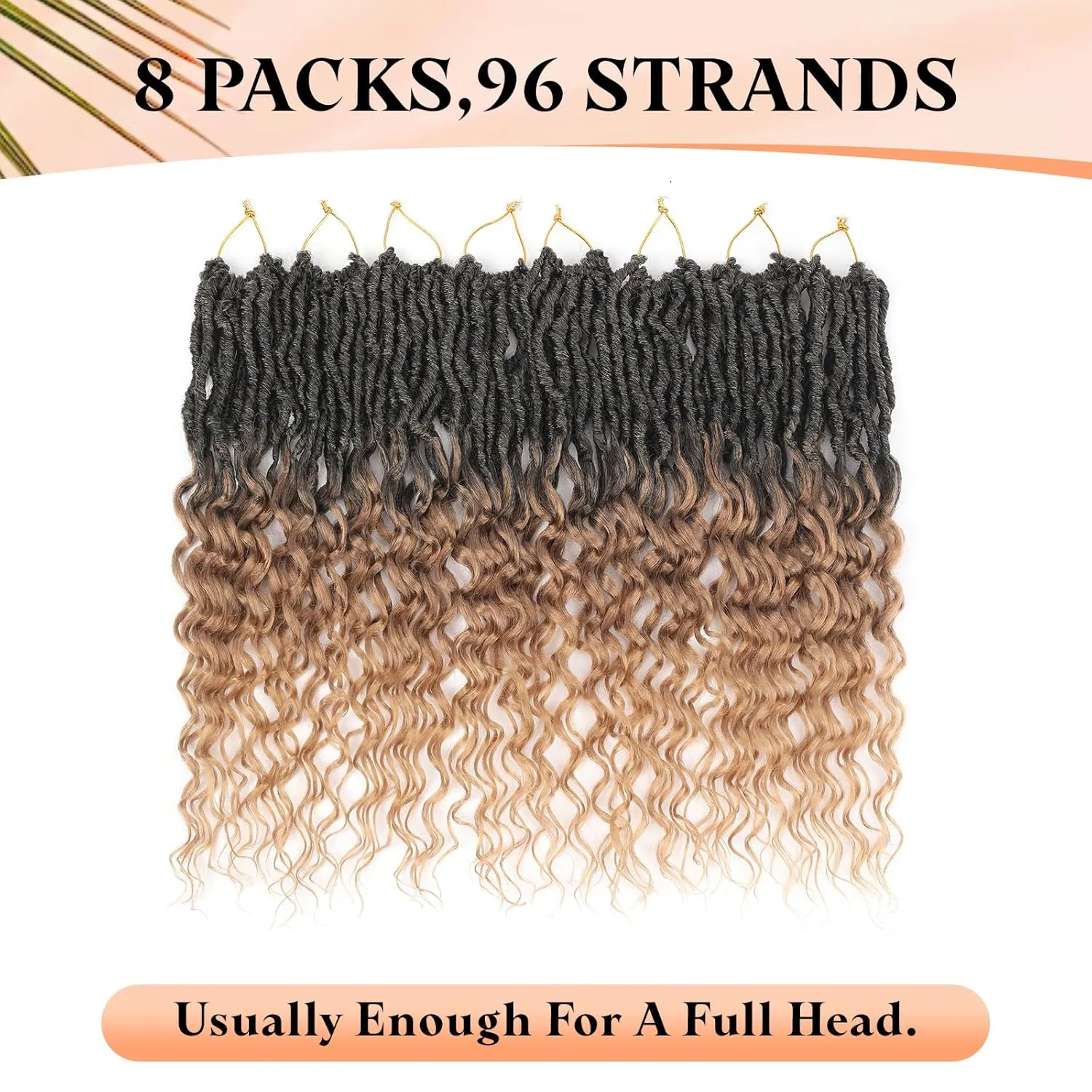 New Goddess Locs Crochet Hair for Black Women - 8 Packs 18 Inch 1B/27 Color Faux Locs with Deep Wave Curly Ends | Soft Synthetic Pre-Looped Loose Wavy Braids | Lightweight & Natural Look (18",T27#)