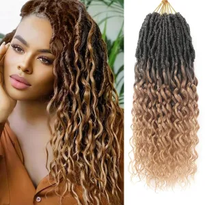New Goddess Locs Crochet Hair for Black Women - 8 Packs 18 Inch 1B/27 Color Faux Locs with Deep Wave Curly Ends | Soft Synthetic Pre-Looped Loose Wavy Braids | Lightweight & Natural Look (18",T27#)