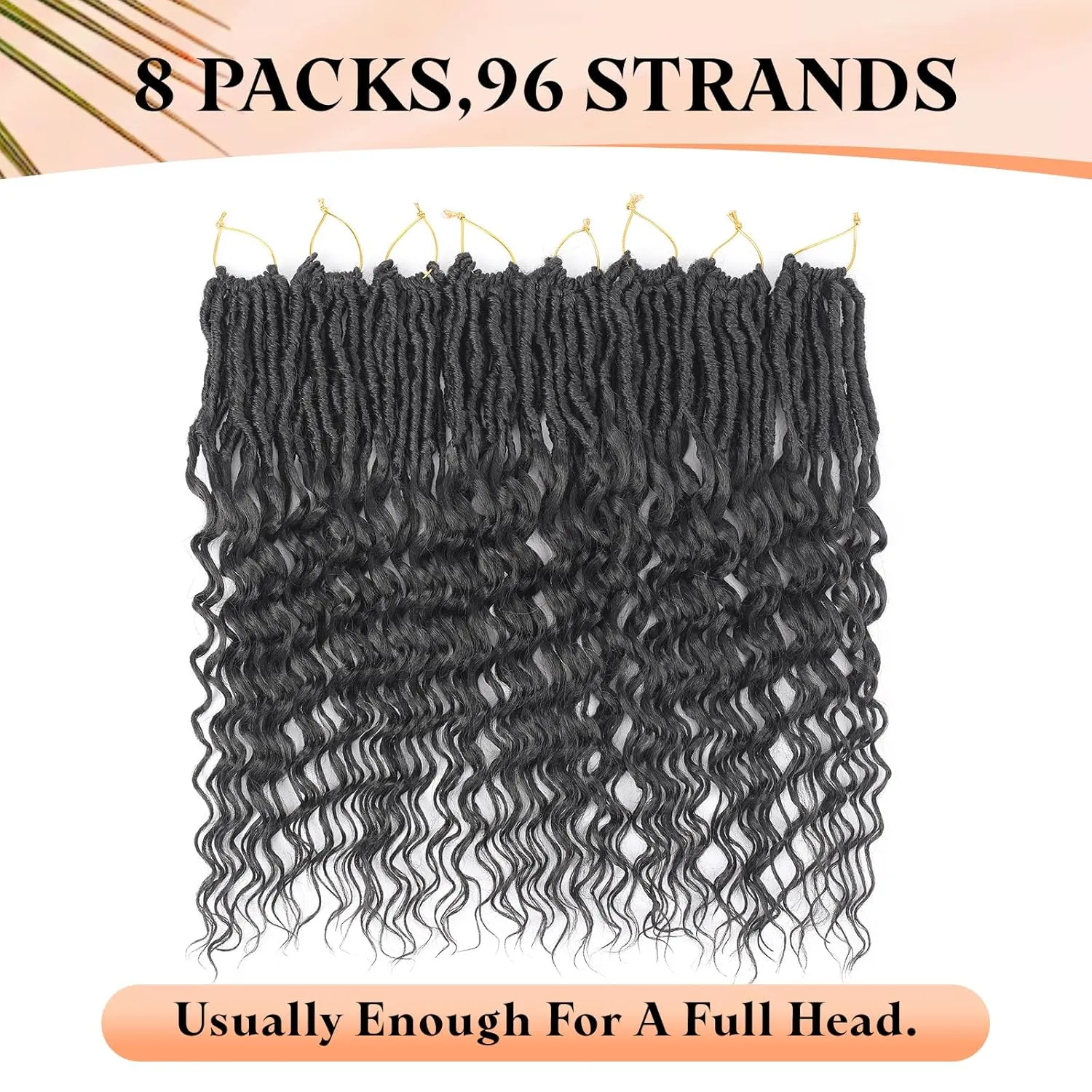 New Goddess Locs Crochet Hair for Black Women 8 Packs 18 Inch 2# Color Faux Locs Crochet Hair With Deep Wave Curly Ends Soft Synthetic Pre Looped Loose Wavy Crochet Braids,Lightweight(18",2#)
