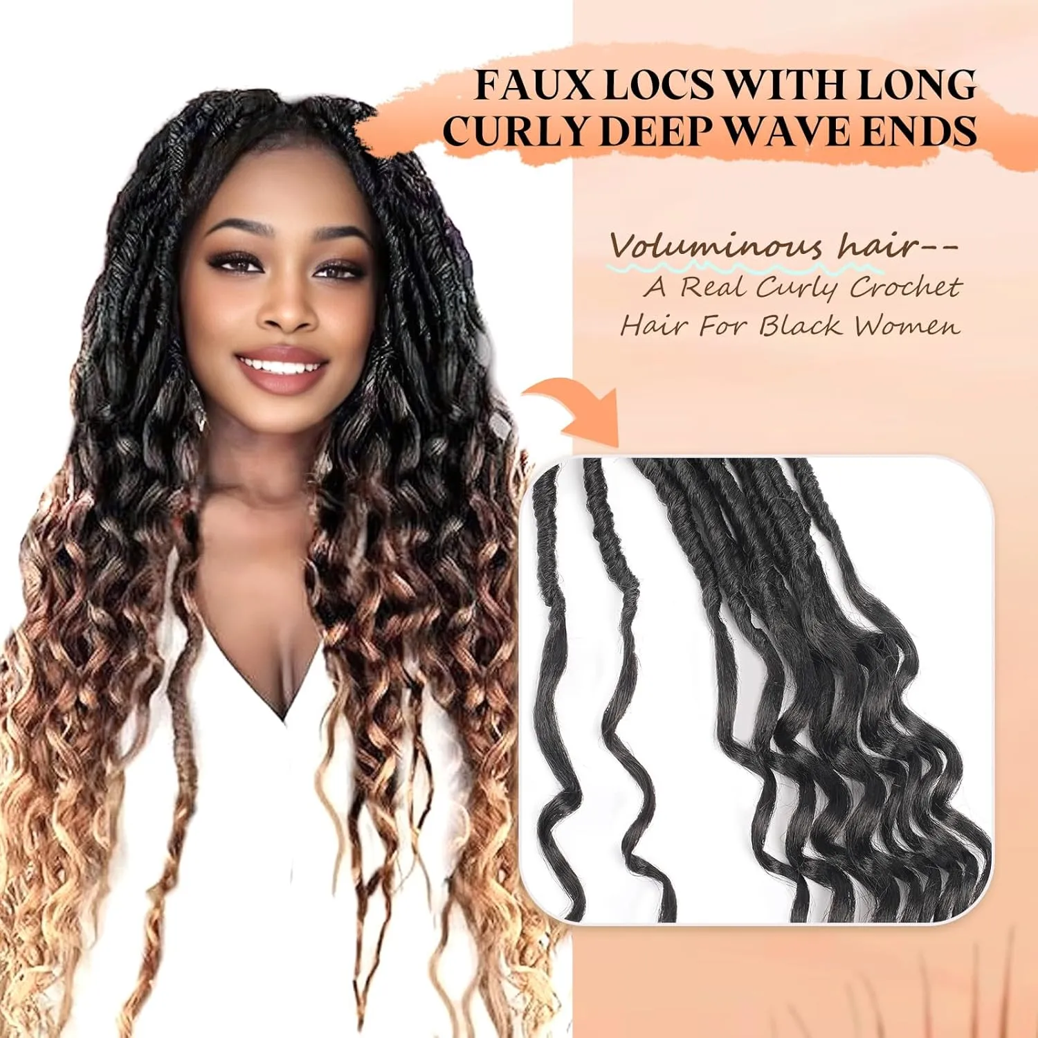 New Goddess Locs Crochet Hair for Black Women 8 Packs 18 Inch 2# Color Faux Locs Crochet Hair With Deep Wave Curly Ends Soft Synthetic Pre Looped Loose Wavy Crochet Braids,Lightweight(18",2#)
