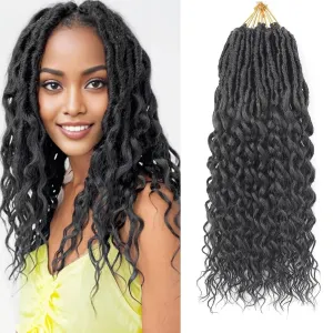 New Goddess Locs Crochet Hair for Black Women 8 Packs 18 Inch 2# Color Faux Locs Crochet Hair With Deep Wave Curly Ends Soft Synthetic Pre Looped Loose Wavy Crochet Braids,Lightweight(18",2#)