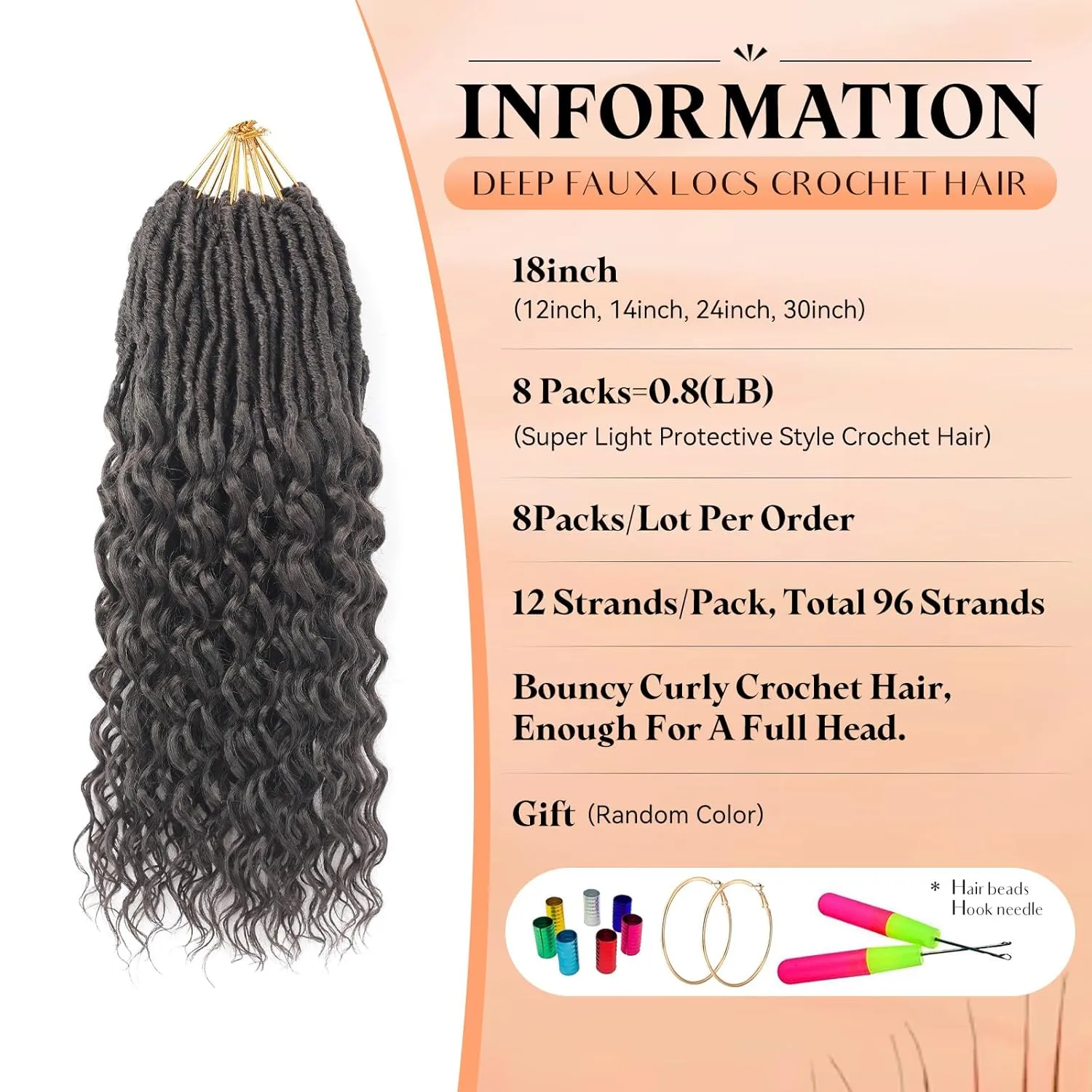 New Goddess Locs Crochet Hair for Black Women 8 Packs 18 Inch 4# Color Faux Locs Crochet Hair With Deep Wave Curly Ends Synthetic Pre Looped Loose Wavy Crochet Braids,Lightweigh(18",4#)