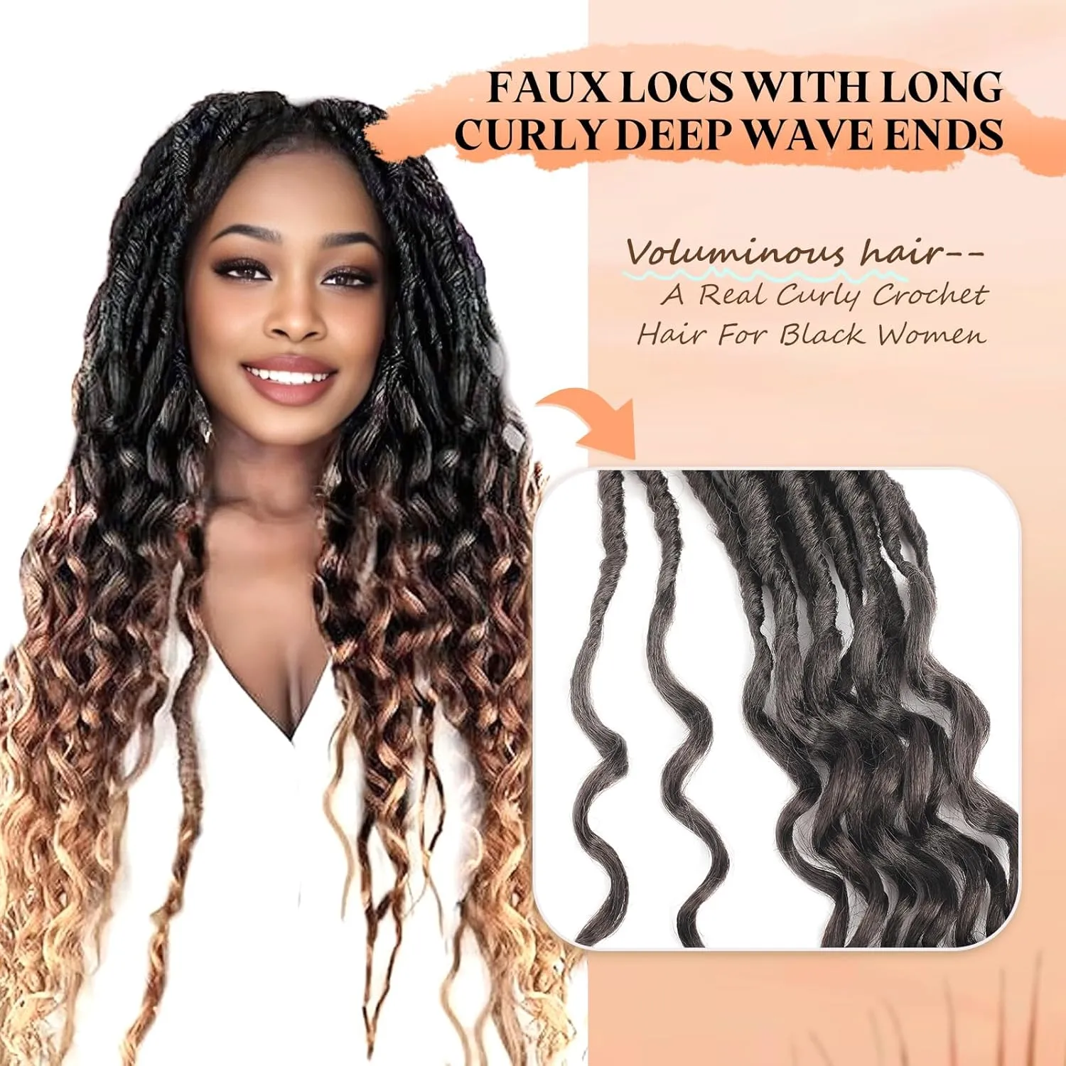New Goddess Locs Crochet Hair for Black Women 8 Packs 18 Inch 4# Color Faux Locs Crochet Hair With Deep Wave Curly Ends Synthetic Pre Looped Loose Wavy Crochet Braids,Lightweigh(18",4#)