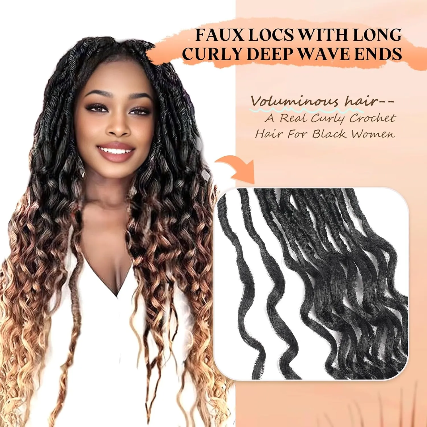New Goddess Locs Crochet Hair for Black Women - 8 Packs 18 Inch Faux Locs Crochet Hair with Deep Wave Curly Ends | Soft Synthetic Pre-Looped Loose Wavy Braids | Lightweight & Natural Look (18",1B#)
