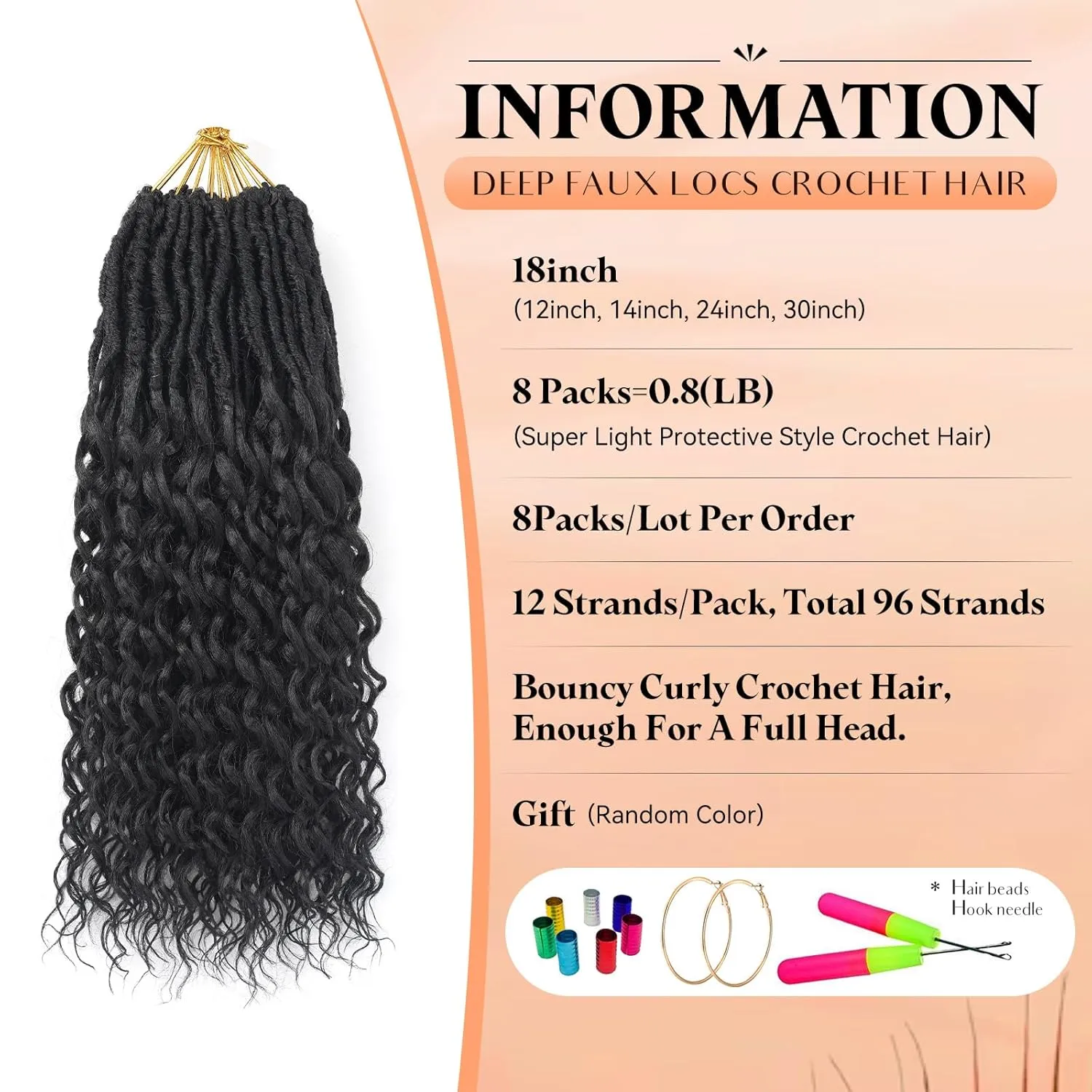 New Goddess Locs Crochet Hair for Black Women - 8 Packs 18 Inch Faux Locs Crochet Hair with Deep Wave Curly Ends | Soft Synthetic Pre-Looped Loose Wavy Braids | Lightweight & Natural Look (18",1B#)