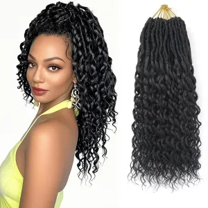 New Goddess Locs Crochet Hair for Black Women - 8 Packs 18 Inch Faux Locs Crochet Hair with Deep Wave Curly Ends | Soft Synthetic Pre-Looped Loose Wavy Braids | Lightweight & Natural Look (18",1B#)