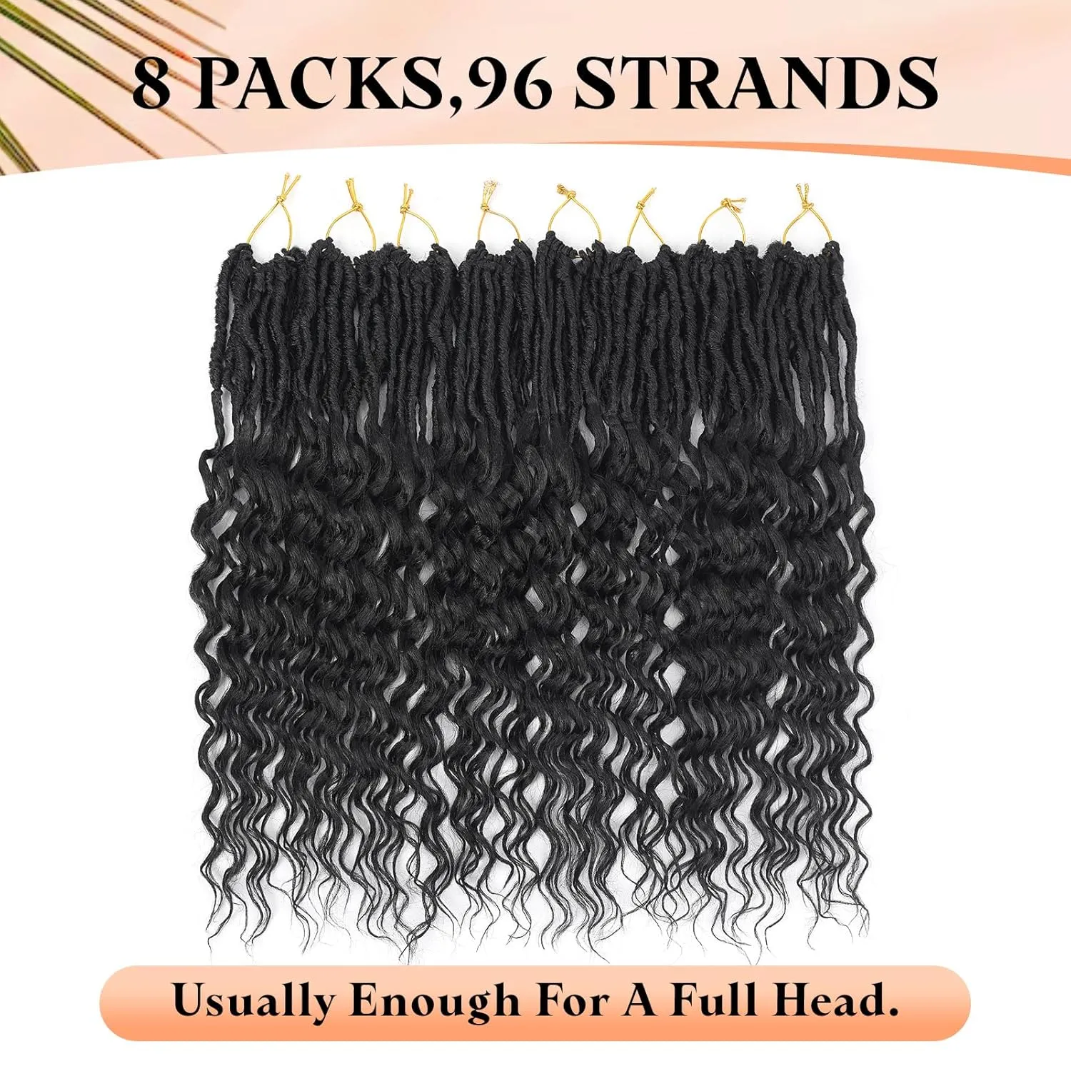 New Goddess Locs Crochet Hair for Black Women - 8 Packs 18 Inch Faux Locs Crochet Hair with Deep Wave Curly Ends | Soft Synthetic Pre-Looped Loose Wavy Braids | Lightweight & Natural Look (18",1B#)