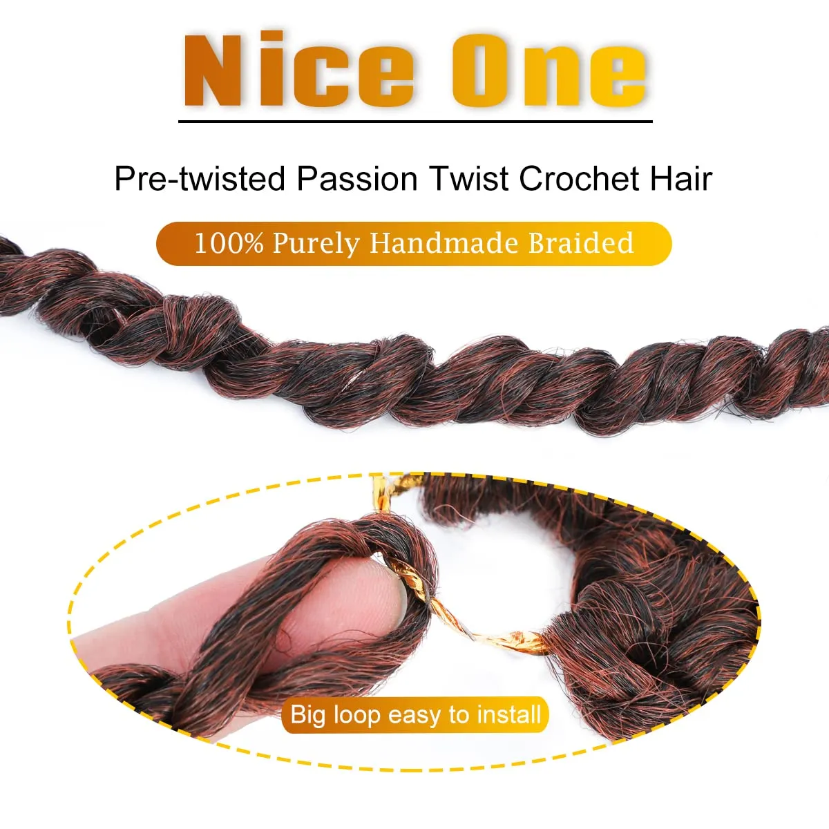 Nice One Passion Twist Hair - 8 Packs 14 Inch Pretwisted Passion Twist Crochet Hair For Women, Pre-Looped Passion Twists Braiding Synthetic Hair Extensions (14 Inch(Pack of 8), T350)