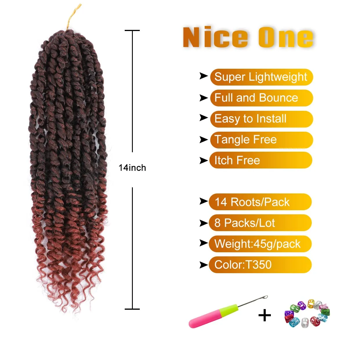 Nice One Passion Twist Hair - 8 Packs 14 Inch Pretwisted Passion Twist Crochet Hair For Women, Pre-Looped Passion Twists Braiding Synthetic Hair Extensions (14 Inch(Pack of 8), T350)