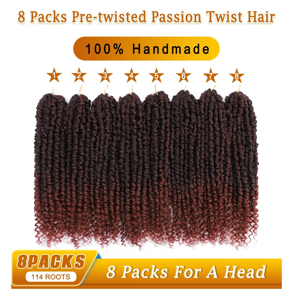 Nice One Passion Twist Hair - 8 Packs 14 Inch Pretwisted Passion Twist Crochet Hair For Women, Pre-Looped Passion Twists Braiding Synthetic Hair Extensions (14 Inch(Pack of 8), T350)