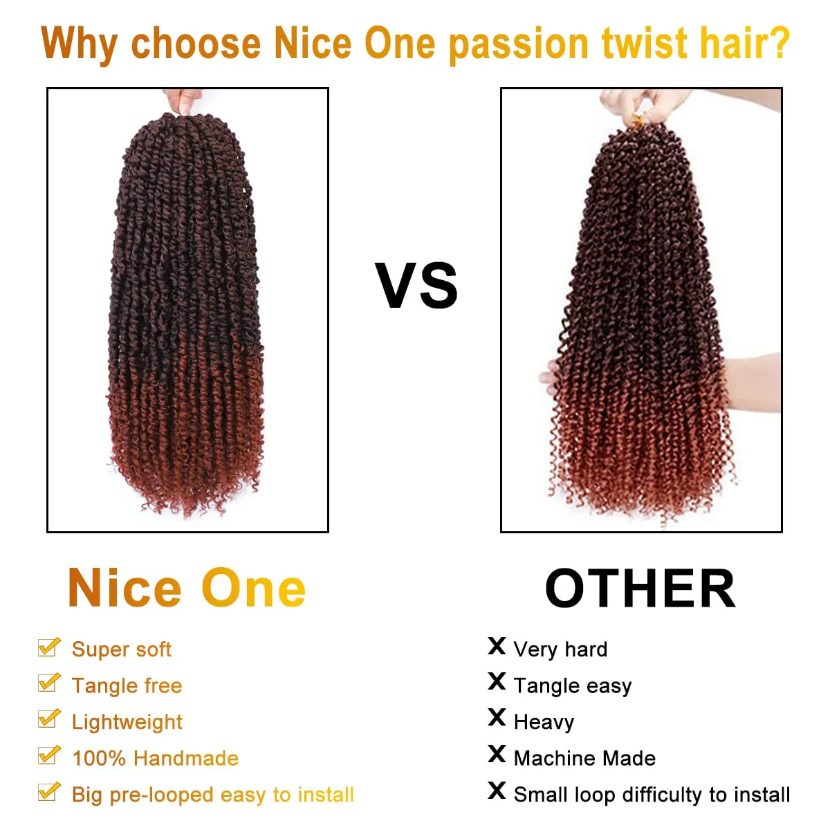 Nice One Passion Twist Hair - 8 Packs 14 Inch Pretwisted Passion Twist Crochet Hair For Women, Pre-Looped Passion Twists Braiding Synthetic Hair Extensions (14 Inch(Pack of 8), T350)