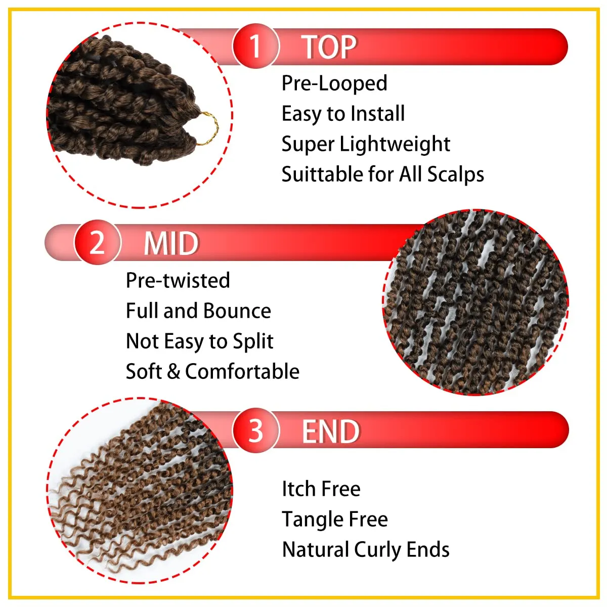 Nice One Pre-Twisted Passion Twist Hair 14 Inch, 112 Strands Short Passion Twist Crochet Hair for Women 8 Packs Ombre Brown Pre-Looped Passion Twists Braiding Synthetic Hair Extensions (14inch,T30#)