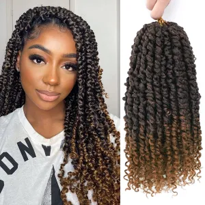 Nice One Pre-Twisted Passion Twist Hair 14 Inch, 112 Strands Short Passion Twist Crochet Hair for Women 8 Packs Ombre Brown Pre-Looped Passion Twists Braiding Synthetic Hair Extensions (14inch,T30#)