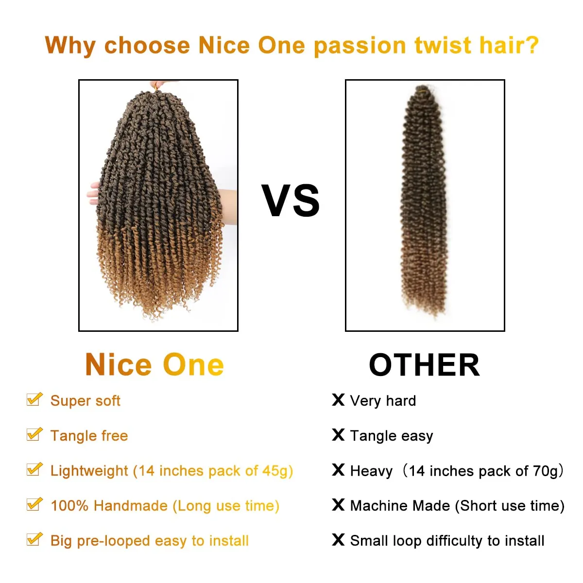 Nice One Pre-Twisted Passion Twist Hair 14 Inch, 112 Strands Short Passion Twist Crochet Hair for Women 8 Packs Ombre Gold Pre-Looped Passion Twists Braiding Synthetic Hair Extensions (14inch,T27#)