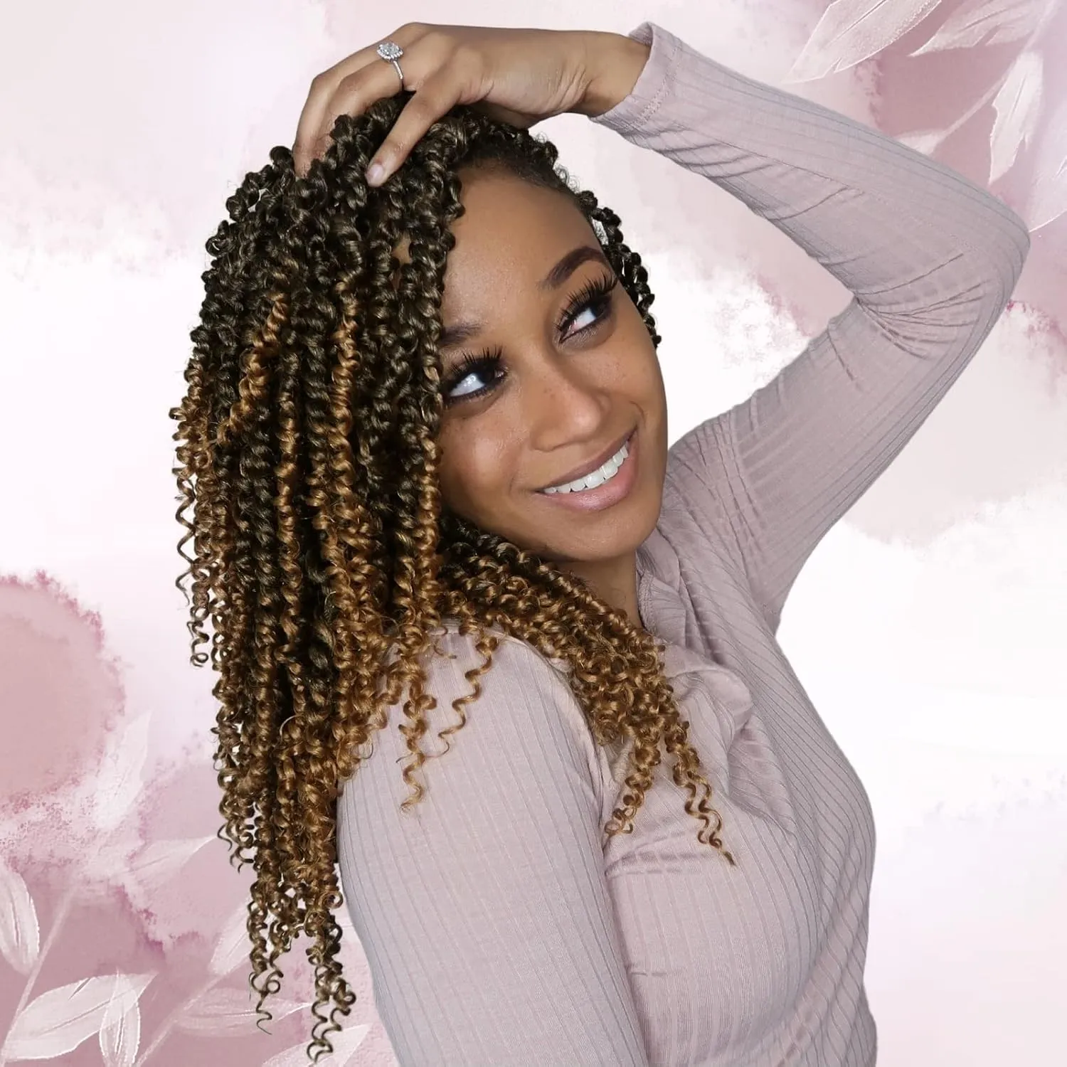 Nice One Pre-Twisted Passion Twist Hair 14 Inch, 112 Strands Short Passion Twist Crochet Hair for Women 8 Packs Ombre Gold Pre-Looped Passion Twists Braiding Synthetic Hair Extensions (14inch,T27#)