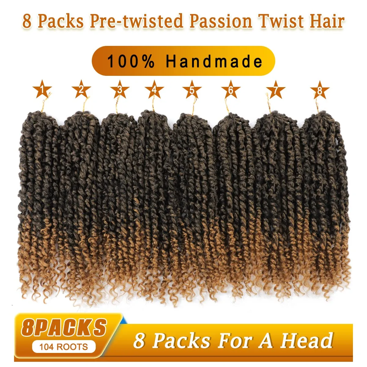 Nice One Pre-Twisted Passion Twist Hair 14 Inch, 112 Strands Short Passion Twist Crochet Hair for Women 8 Packs Ombre Gold Pre-Looped Passion Twists Braiding Synthetic Hair Extensions (14inch,T27#)