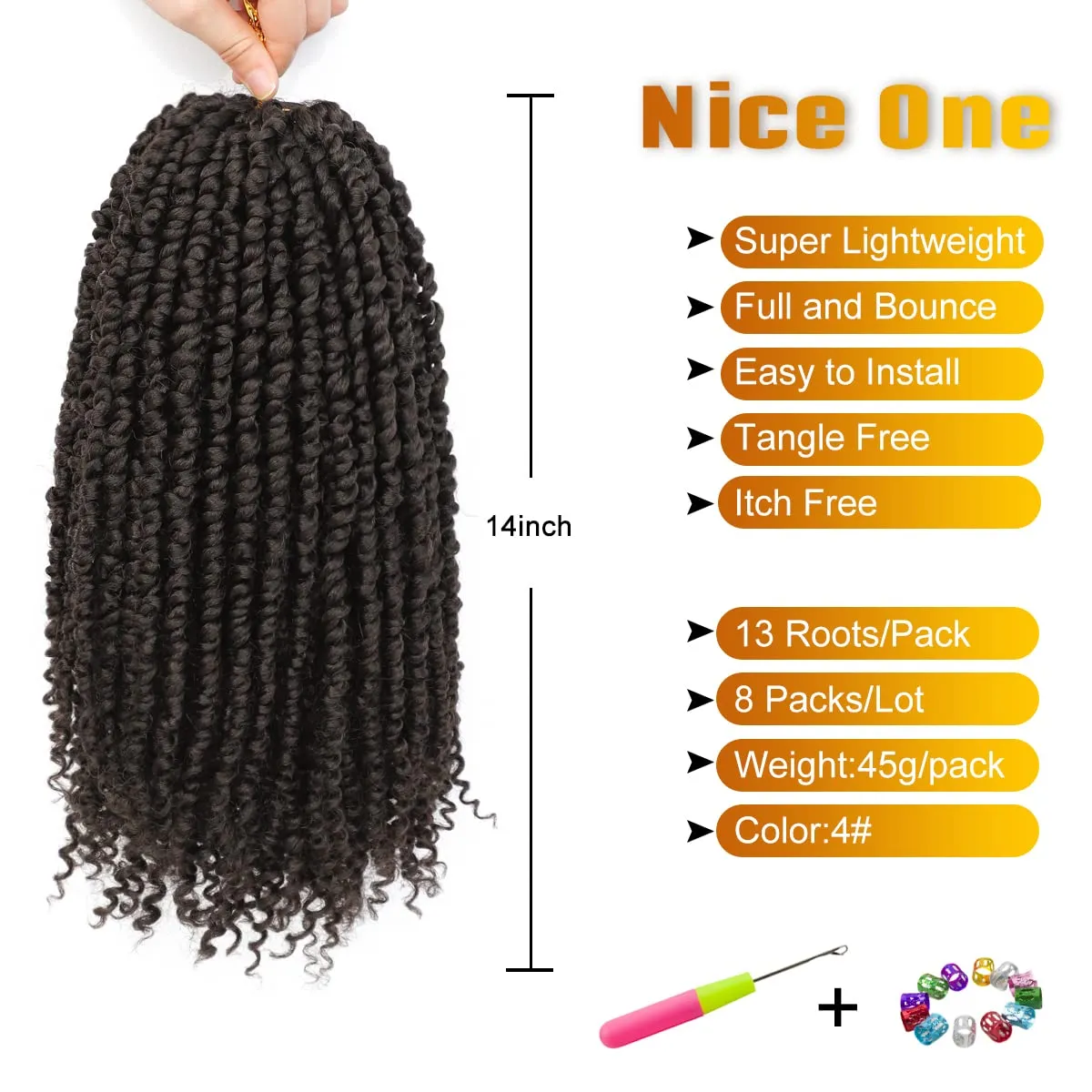 Nice One Pre-Twisted Passion Twist Hair 14 Inch, Short Passion Twist Crochet Hair for Women 8 Packs Light Brown Pre-Looped Passion Twists Braiding Synthetic Hair Extensions (14inch,4#)