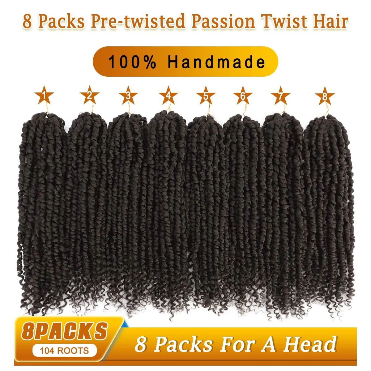Nice One Pre-Twisted Passion Twist Hair 14 Inch, Short Passion Twist Crochet Hair for Women 8 Packs Light Brown Pre-Looped Passion Twists Braiding Synthetic Hair Extensions (14inch,4#)