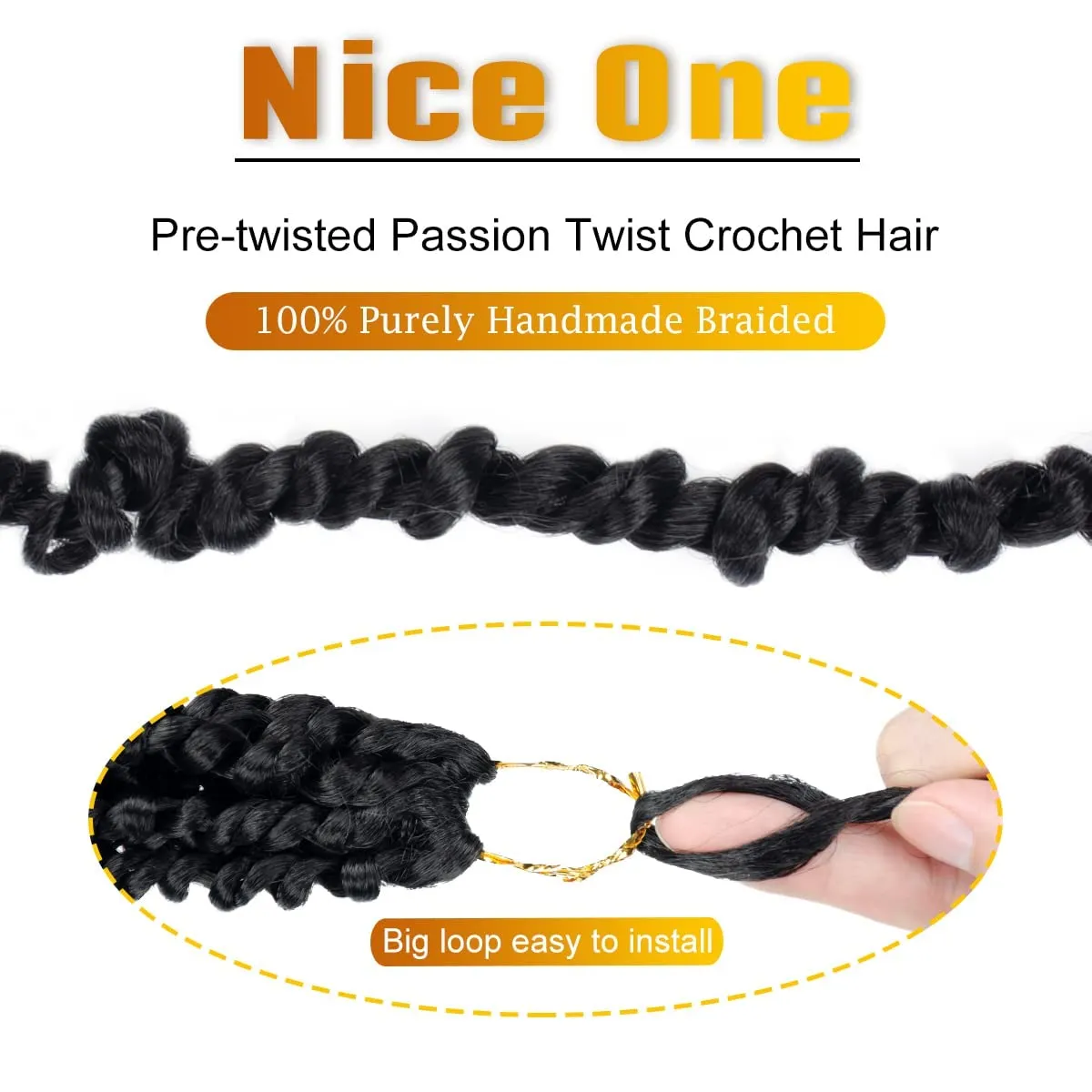 Nice One Pre-Twisted Passion Twist Hair 14 Inch, Short Passion Twist Crochet Hair for Women 8 Packs Natural Black Pre-Looped Passion Twists Braiding Synthetic Hair Extensions (14inch,1B#)