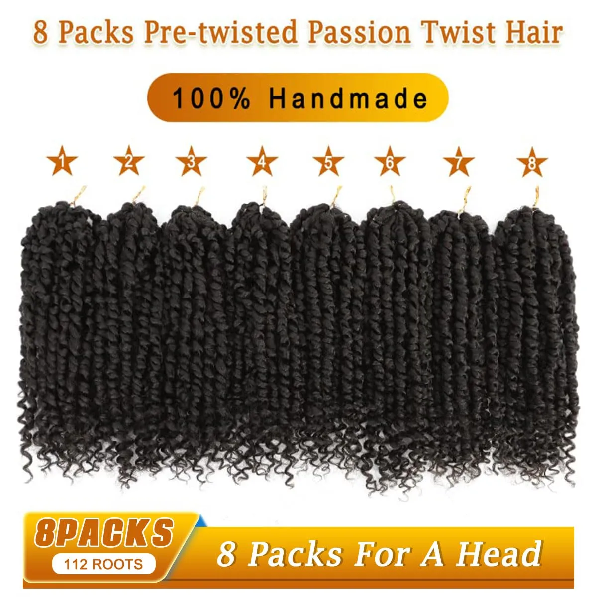 Nice One Pre-Twisted Passion Twist Hair 14 Inch, Short Passion Twist Crochet Hair for Women 8 Packs Natural Black Pre-Looped Passion Twists Braiding Synthetic Hair Extensions (14inch,1B#)