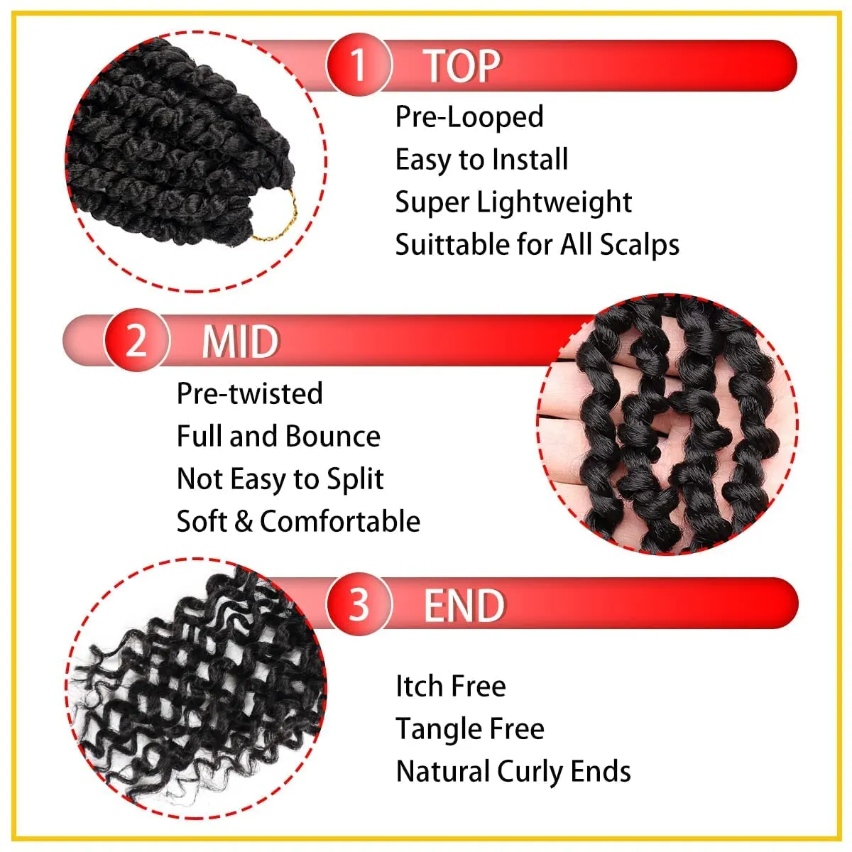 Nice One Pre-Twisted Passion Twist Hair 14 Inch, Short Passion Twist Crochet Hair for Women 8 Packs Natural Black Pre-Looped Passion Twists Braiding Synthetic Hair Extensions (14inch,1B#)