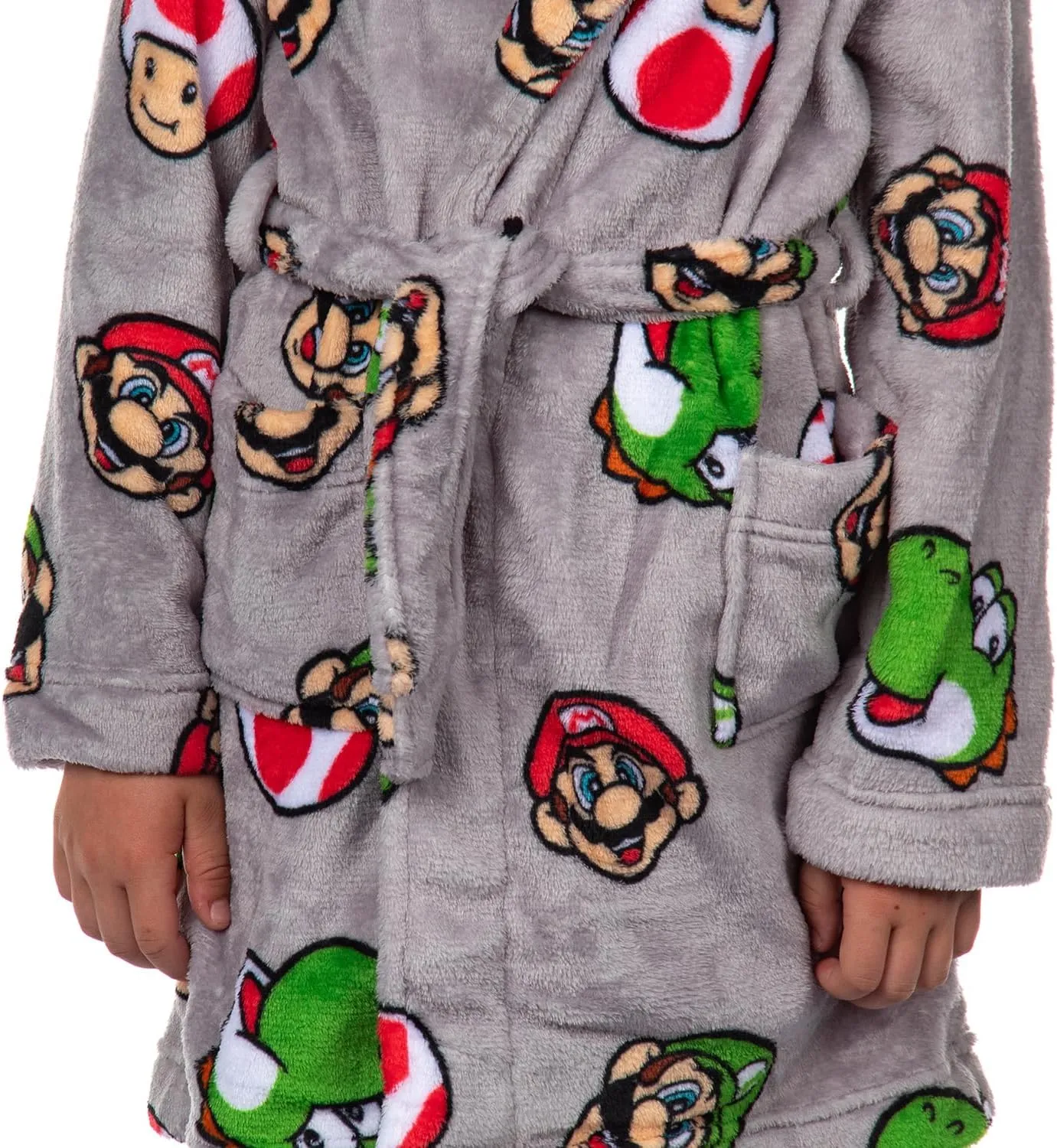 Nintendo Boys' Super Mario Yoshi and Super Mushroom Kids Plush Fleece Robe Pajama Lounge Bathrobe