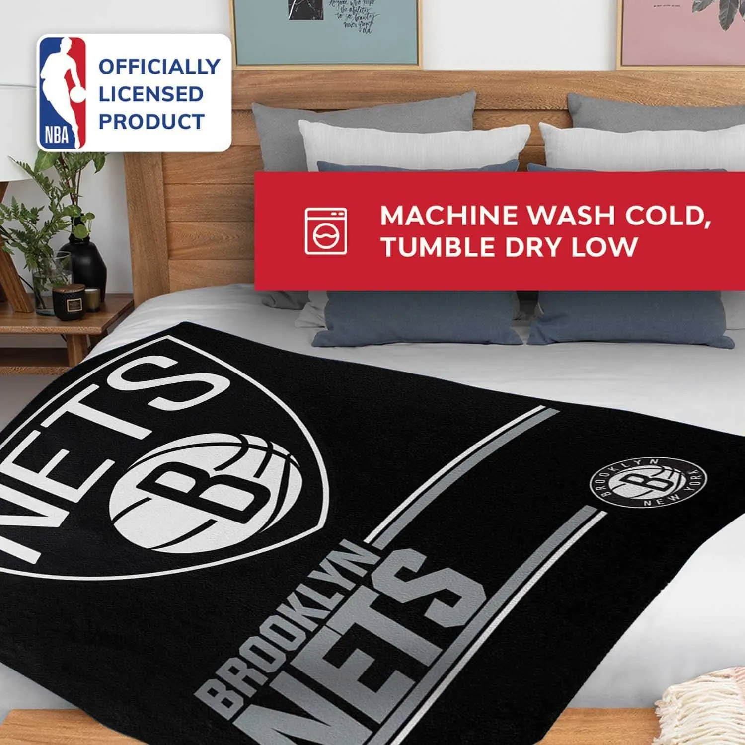 NORTHWEST NBA Double Sided Blanket - 100% Soft Polyester - Double Sided - Cloud Heavyweight - Embrace NBA Spirit & Stay Warm (Brooklyn Nets - Black)