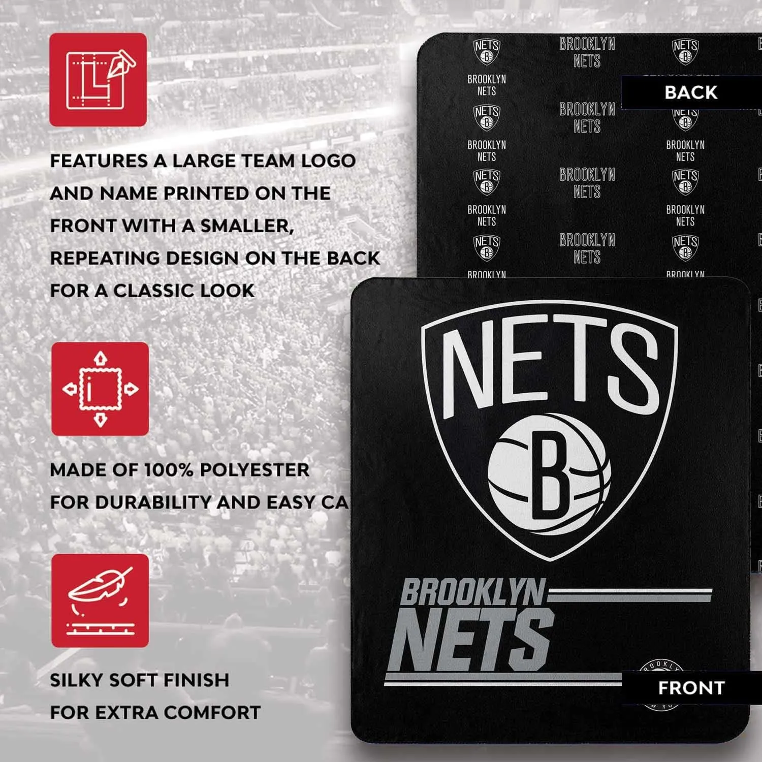 NORTHWEST NBA Double Sided Blanket - 100% Soft Polyester - Double Sided - Cloud Heavyweight - Embrace NBA Spirit & Stay Warm (Brooklyn Nets - Black)